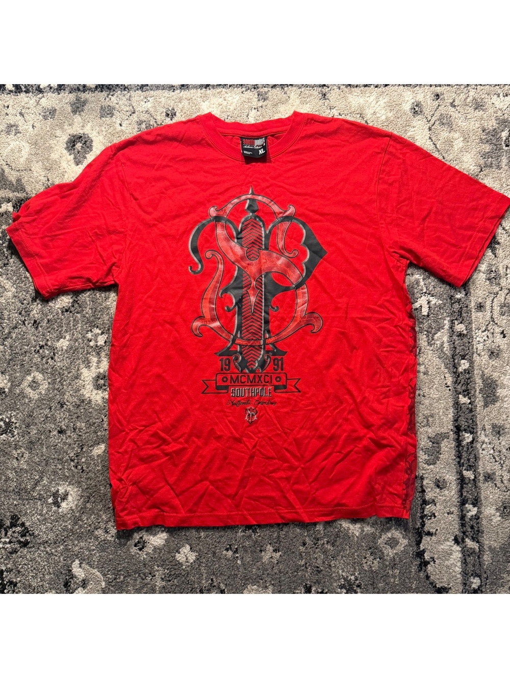 Y2K Southpole Red Graphic T-Shirt Size XL with Sword